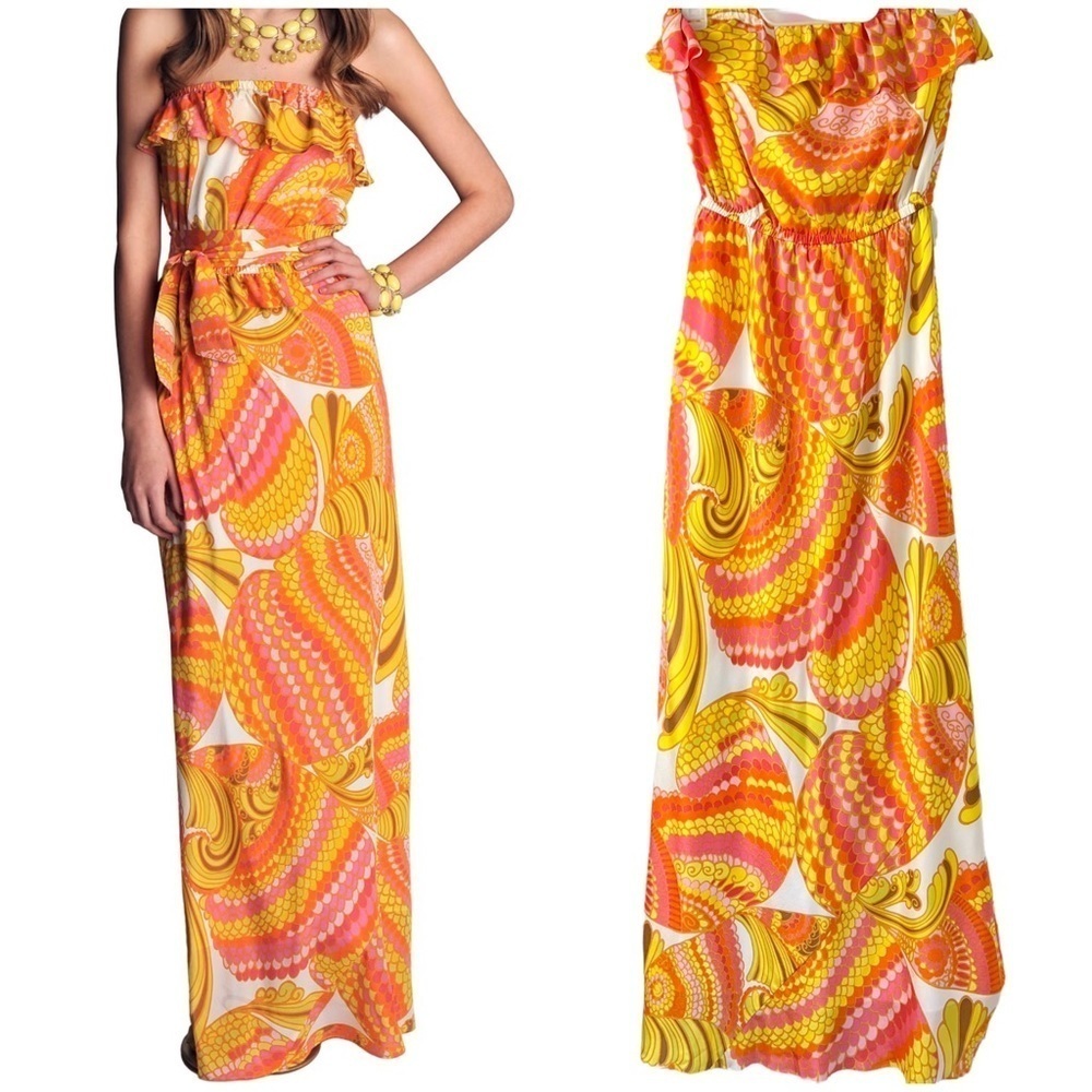 Trina turk banana republic collection strapless 100% silk retro maxi dress 2